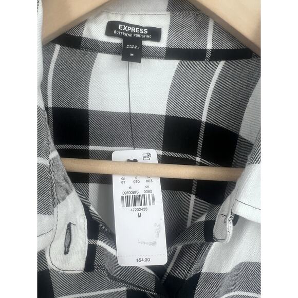 Express Boyfriend Portofino Flannel Crop Button Down Shirt Medium NWT - Picture 3 of 4
